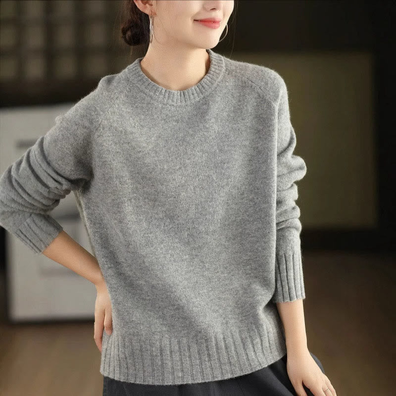 Winter Crew Neck Warm Long Sleeve Women's Cotton Knitted Sweater