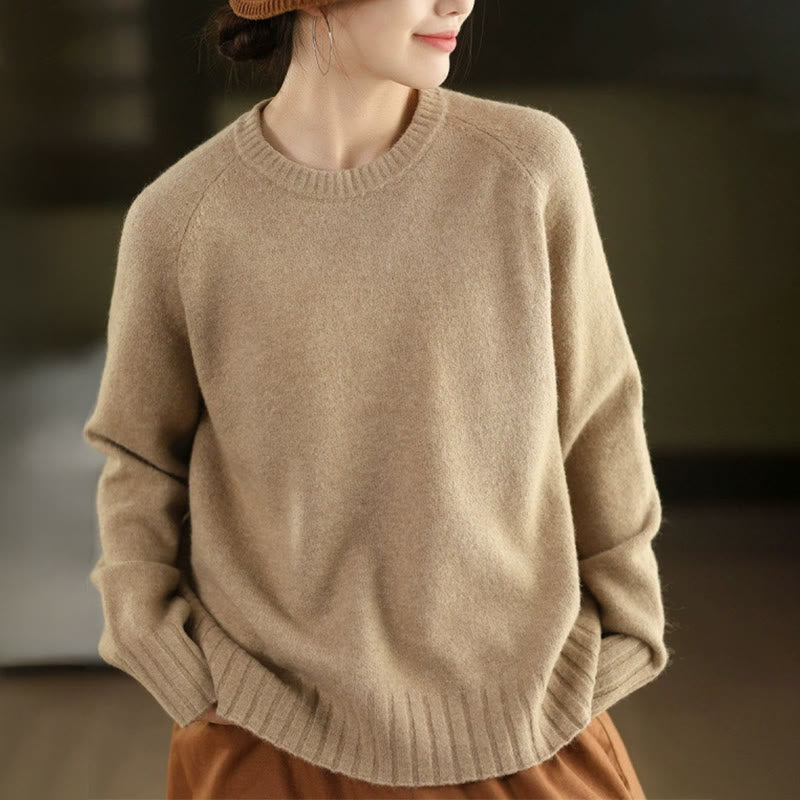 Winter Crew Neck Warm Long Sleeve Women's Cotton Knitted Sweater