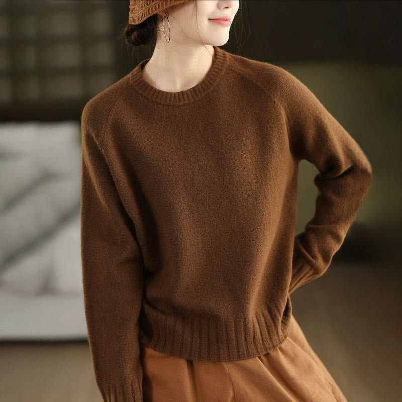 Winter Crew Neck Warm Long Sleeve Women's Cotton Knitted Sweater