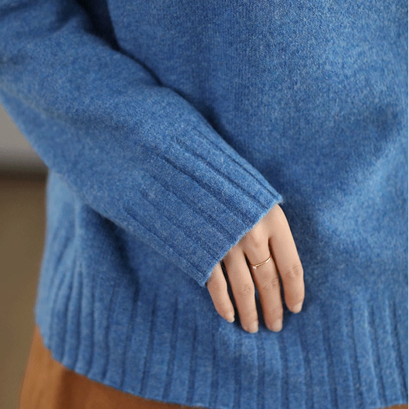 Winter Crew Neck Warm Long Sleeve Women's Cotton Knitted Sweater