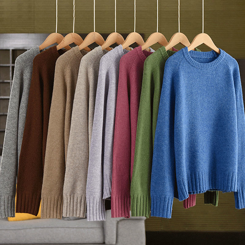 Winter Crew Neck Warm Long Sleeve Women's Cotton Knitted Sweater