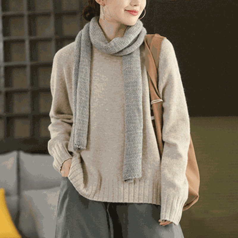 Winter Crew Neck Warm Long Sleeve Women's Cotton Knitted Sweater