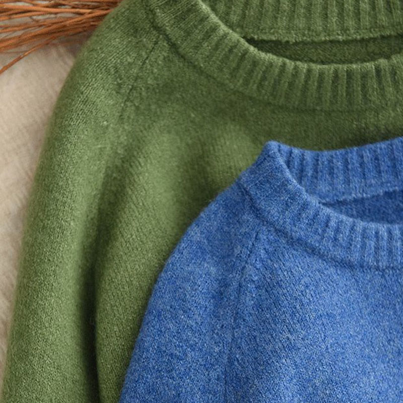 Winter Crew Neck Warm Long Sleeve Women's Cotton Knitted Sweater