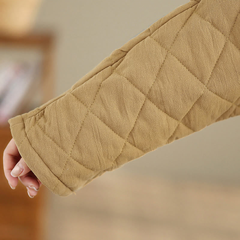 Winter Frog-Button Diamond-shaped Lines Cotton Long Sleeve Women's Thermal Jacket With Pockets