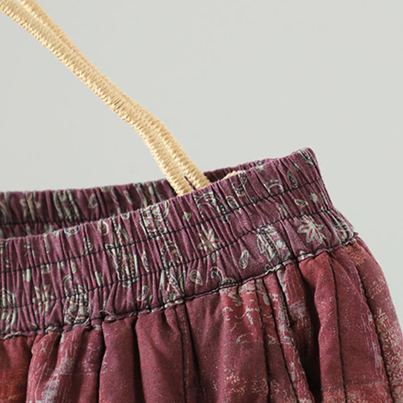 Winter Square Diamond-shaped Patchwork Elastic Waist Women's Cotton Harem Pants With Pockets