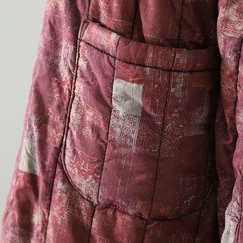 Winter Square Diamond-shaped Patchwork Elastic Waist Women's Cotton Harem Pants With Pockets