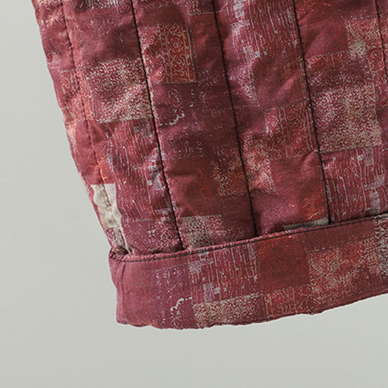 Winter Square Diamond-shaped Patchwork Elastic Waist Women's Cotton Harem Pants With Pockets