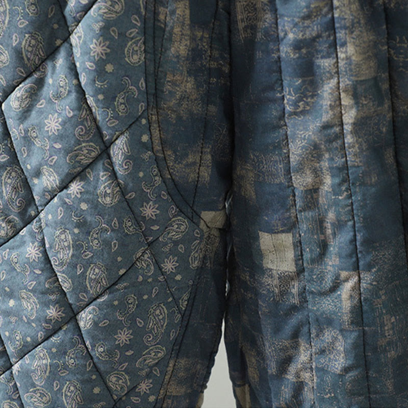 Winter Square Diamond-shaped Patchwork Elastic Waist Women's Cotton Harem Pants With Pockets