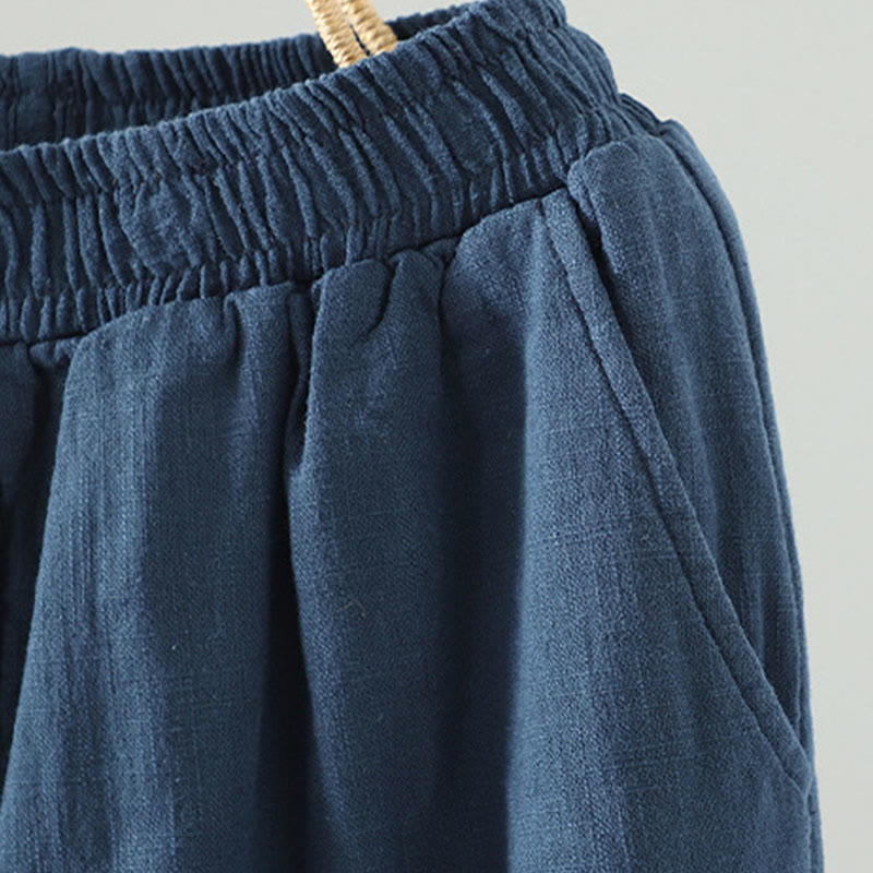 Winter Elastic Waist Frog-Button Design Cotton Thermal Women's Straight Leg Pants With Pockets