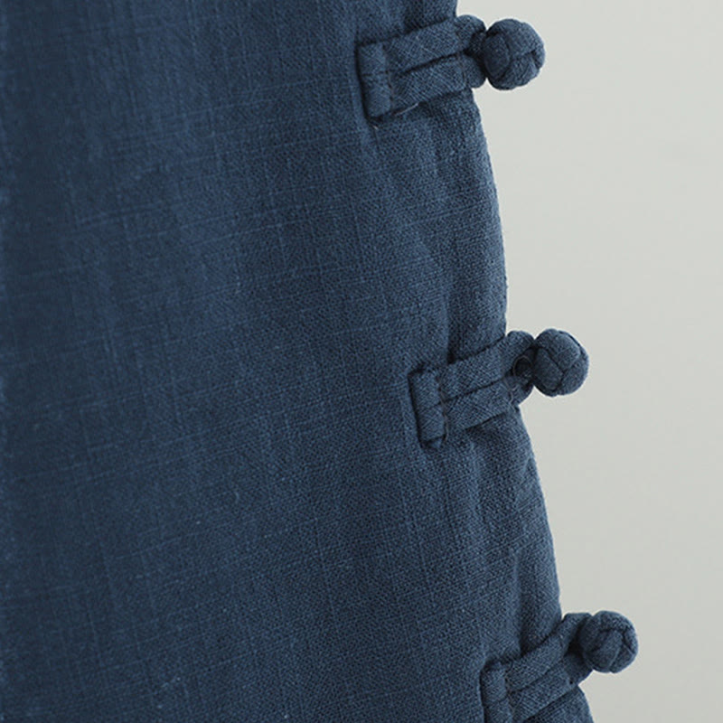 Winter Elastic Waist Frog-Button Design Cotton Thermal Women's Straight Leg Pants With Pockets