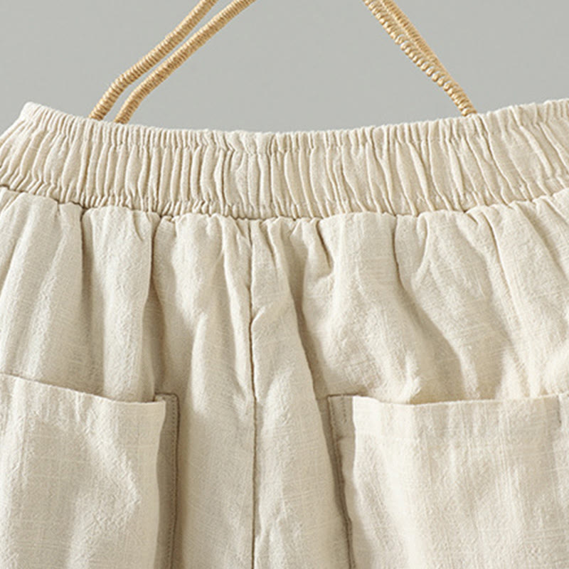 Winter Elastic Waist Frog-Button Design Cotton Thermal Women's Straight Leg Pants With Pockets