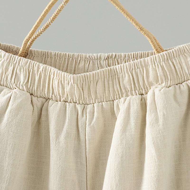 Winter Elastic Waist Frog-Button Design Cotton Thermal Women's Straight Leg Pants With Pockets