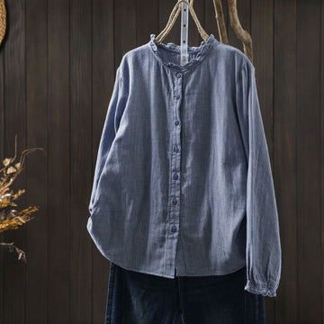 Lightweight Cotton Ruffle Collar Grounding Women's Shirt
