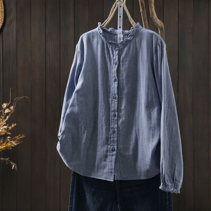 Lightweight Cotton Ruffle Collar Grounding Women's Shirt