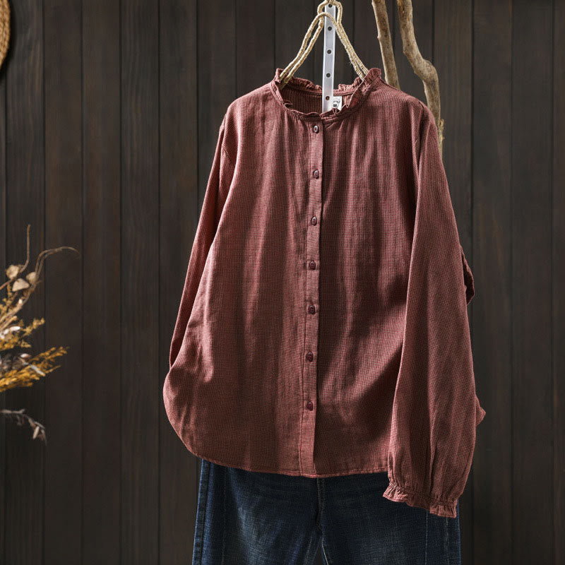 Lightweight Cotton Ruffle Collar Grounding Women's Shirt