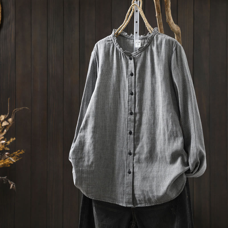 Lightweight Cotton Ruffle Collar Grounding Women's Shirt