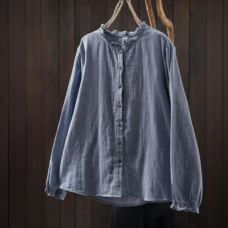 Lightweight Cotton Ruffle Collar Grounding Women's Shirt