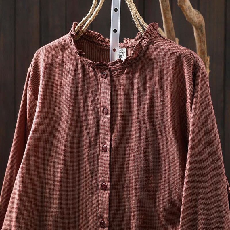 Lightweight Cotton Ruffle Collar Grounding Women's Shirt