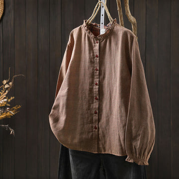 Tactile Cotton Ruffle Collar Mindful Long Sleeve Shirt