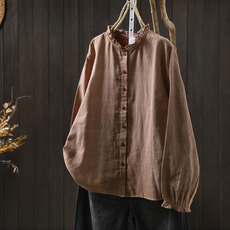 Tactile Cotton Ruffle Collar Mindful Long Sleeve Shirt