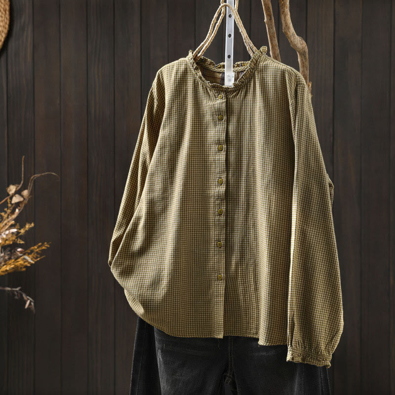 Tactile Cotton Ruffle Collar Mindful Long Sleeve Shirt