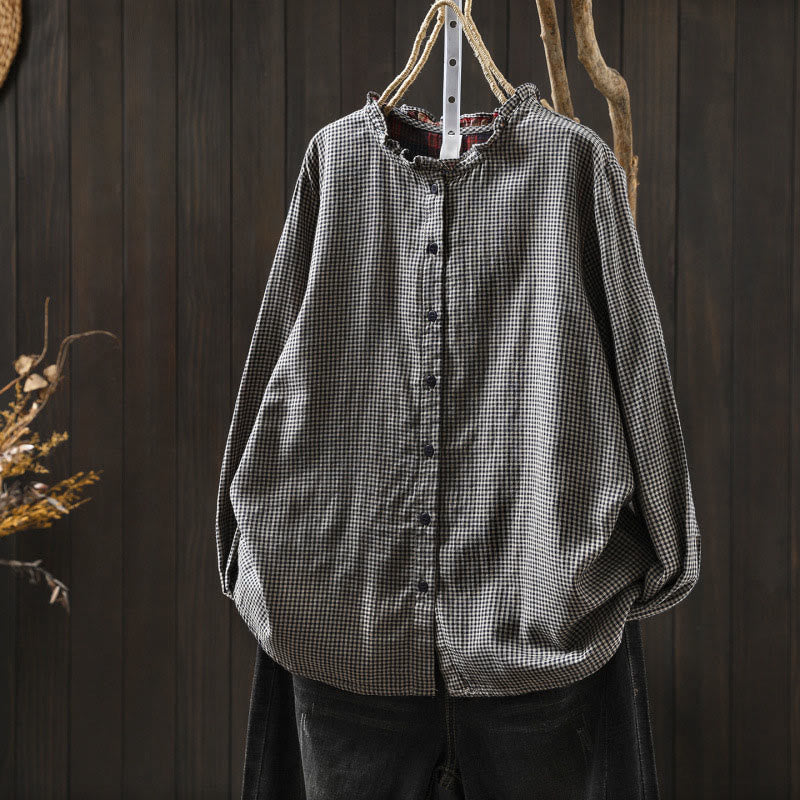 Tactile Cotton Ruffle Collar Mindful Long Sleeve Shirt