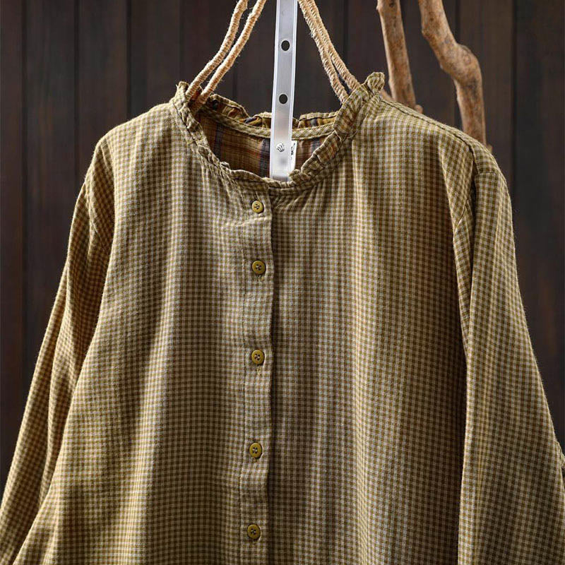 Tactile Cotton Ruffle Collar Mindful Long Sleeve Shirt