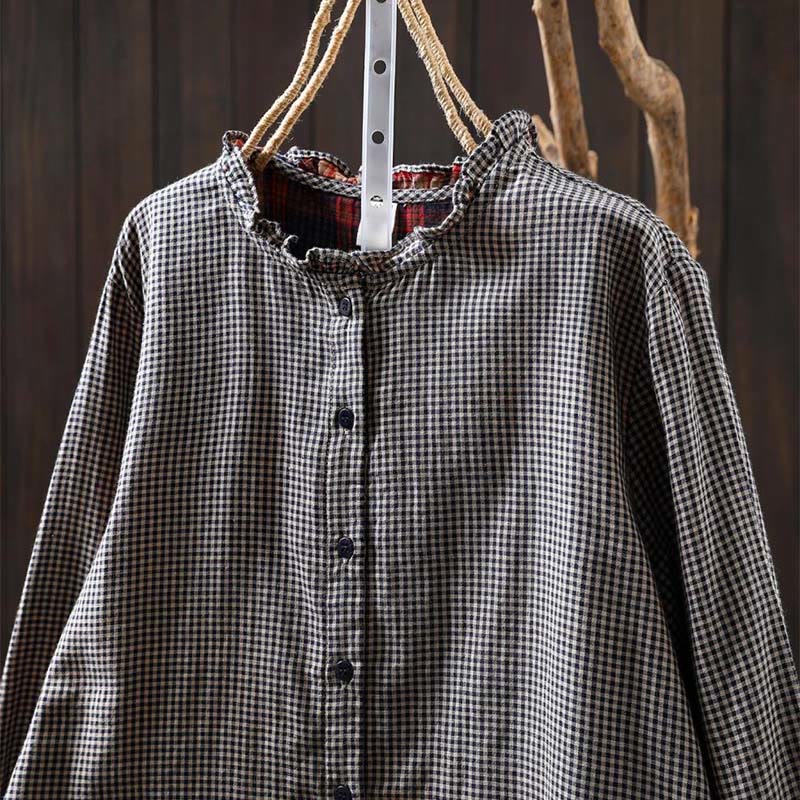 Tactile Cotton Ruffle Collar Mindful Long Sleeve Shirt