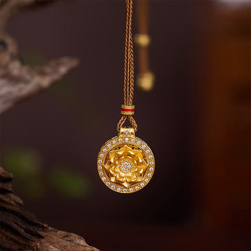 Lotus Eight Treasures Compass Gourd Copper Plated Gold Wealth Necklace Pendant