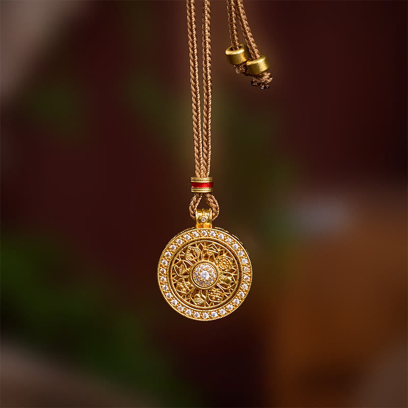 Gold Plated Copper Sacred Symbols Compass Pendant Necklace