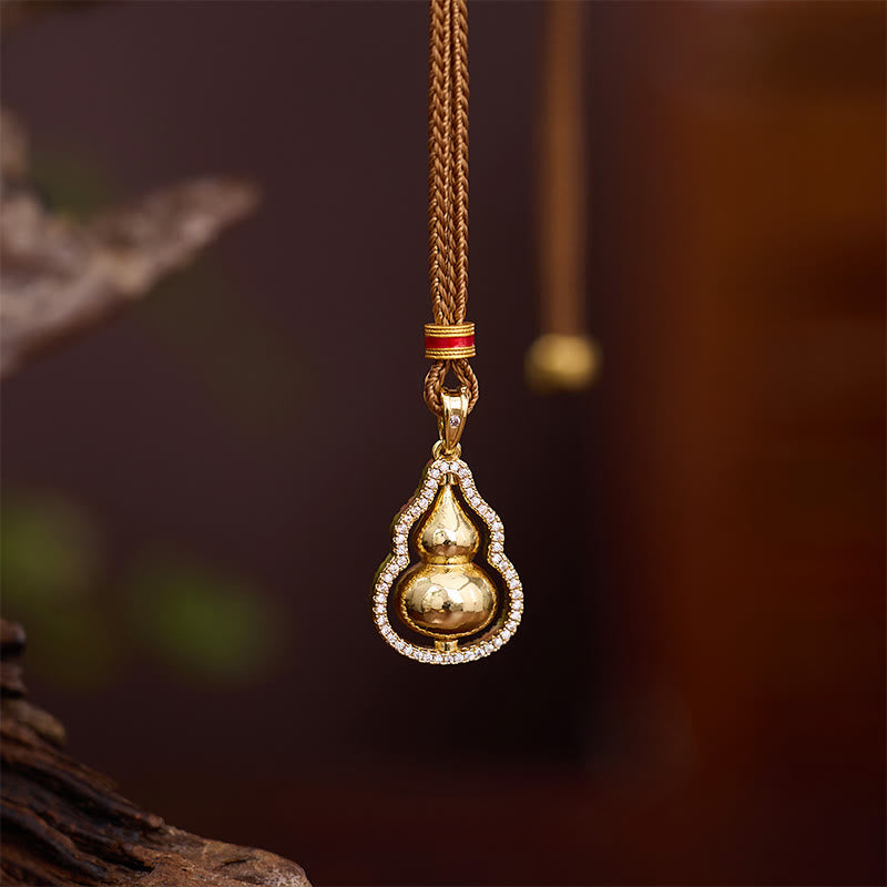 Lotus Eight Treasures Compass Gourd Copper Plated Gold Wealth Necklace Pendant