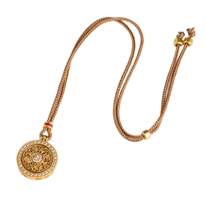 Lotus Eight Treasures Compass Gourd Copper Plated Gold Wealth Necklace Pendant