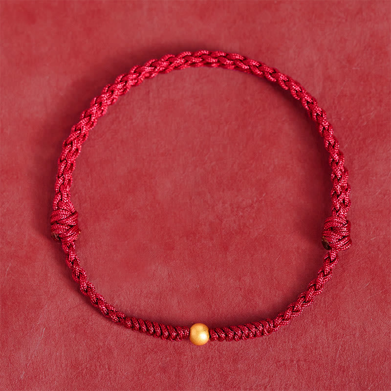 "A Simple Wish for You" 925 Sterling Silver Plated Gold Single Bead Red Rope Bracelet Anklet Includes Gift Message Card