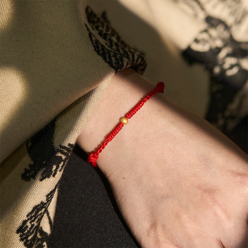 "A Simple Wish for You" 925 Sterling Silver Plated Gold Single Bead Red Rope Bracelet Anklet Includes Gift Message Card