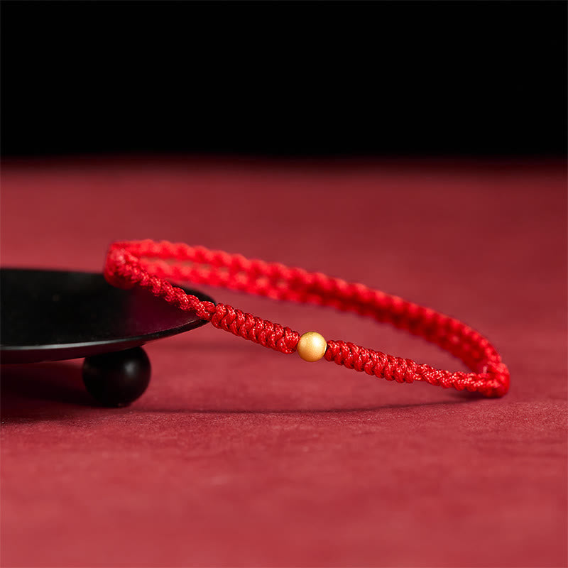 Minimalist Braided Red String Gold Plated 925 Sterling Silver Single Bead Bracelet Anklet