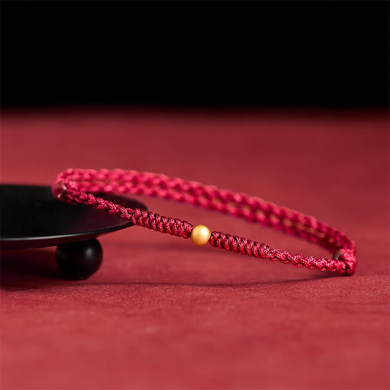 Minimalist Braided Red String Gold Plated 925 Sterling Silver Single Bead Bracelet Anklet
