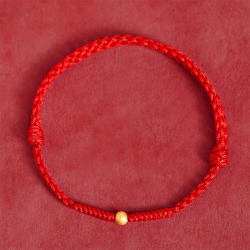 "A Simple Wish for You" 925 Sterling Silver Plated Gold Single Bead Red Rope Bracelet Anklet Includes Gift Message Card