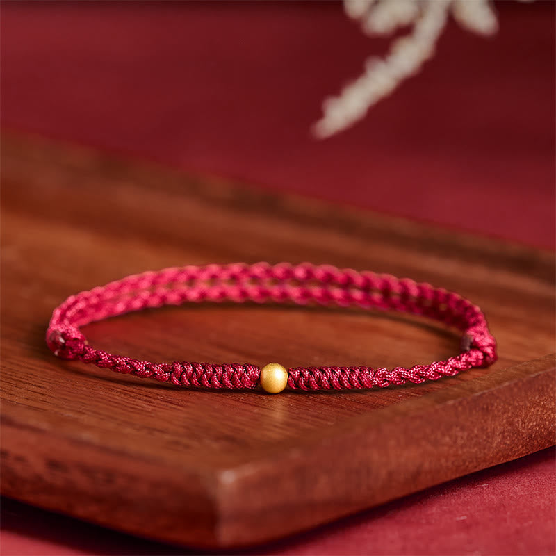 Minimalist Braided Red String Gold Plated 925 Sterling Silver Single Bead Bracelet Anklet