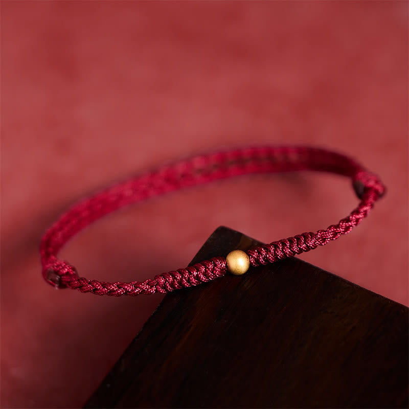 "A Simple Wish for You" 925 Sterling Silver Plated Gold Single Bead Red Rope Bracelet Anklet Includes Gift Message Card