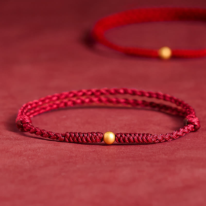 "A Simple Wish for You" 925 Sterling Silver Plated Gold Single Bead Red Rope Bracelet Anklet Includes Gift Message Card