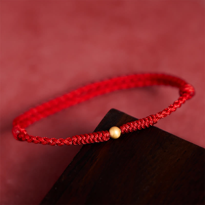 "A Simple Wish for You" 925 Sterling Silver Plated Gold Single Bead Red Rope Bracelet Anklet Includes Gift Message Card