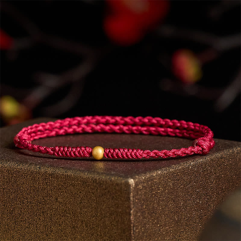 Minimalist Braided Red String Gold Plated 925 Sterling Silver Single Bead Bracelet Anklet