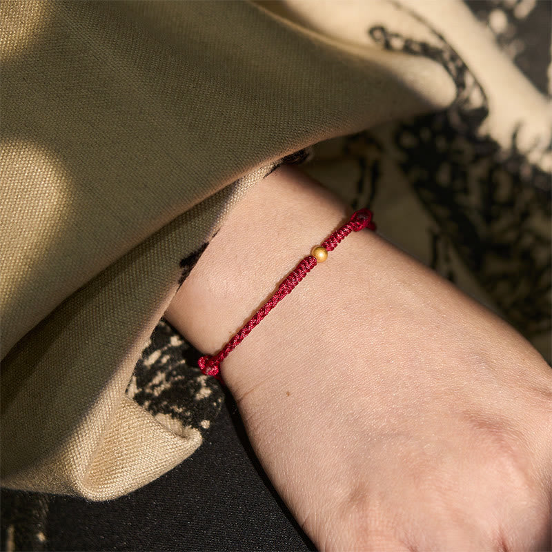 Minimalist Braided Red String Gold Plated 925 Sterling Silver Single Bead Bracelet Anklet
