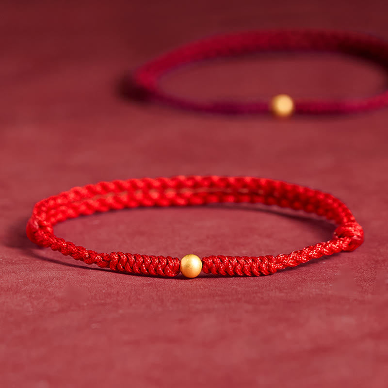 "A Simple Wish for You" 925 Sterling Silver Plated Gold Single Bead Red Rope Bracelet Anklet Includes Gift Message Card