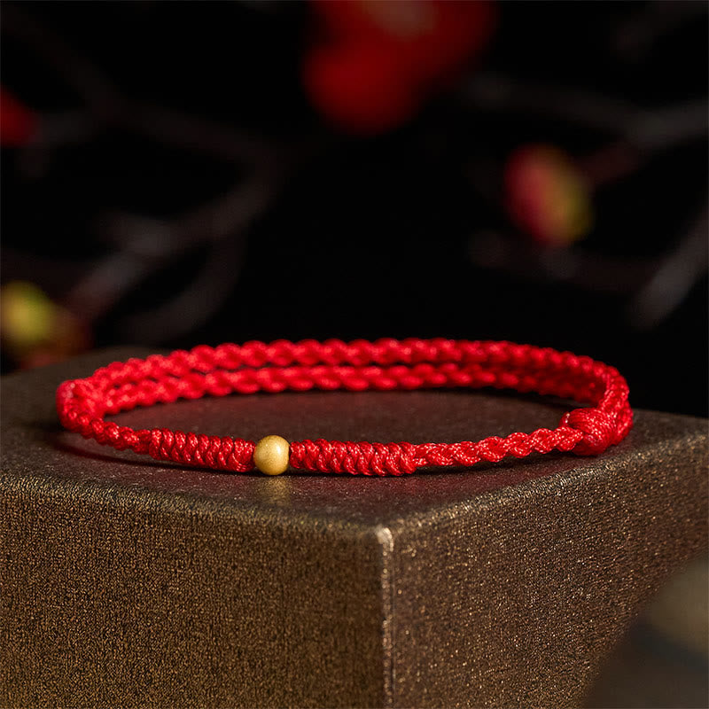 "A Simple Wish for You" 925 Sterling Silver Plated Gold Single Bead Red Rope Bracelet Anklet Includes Gift Message Card