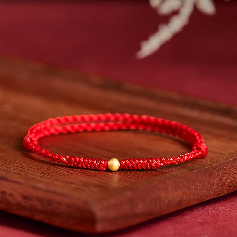 "A Simple Wish for You" 925 Sterling Silver Plated Gold Single Bead Red Rope Bracelet Anklet Includes Gift Message Card