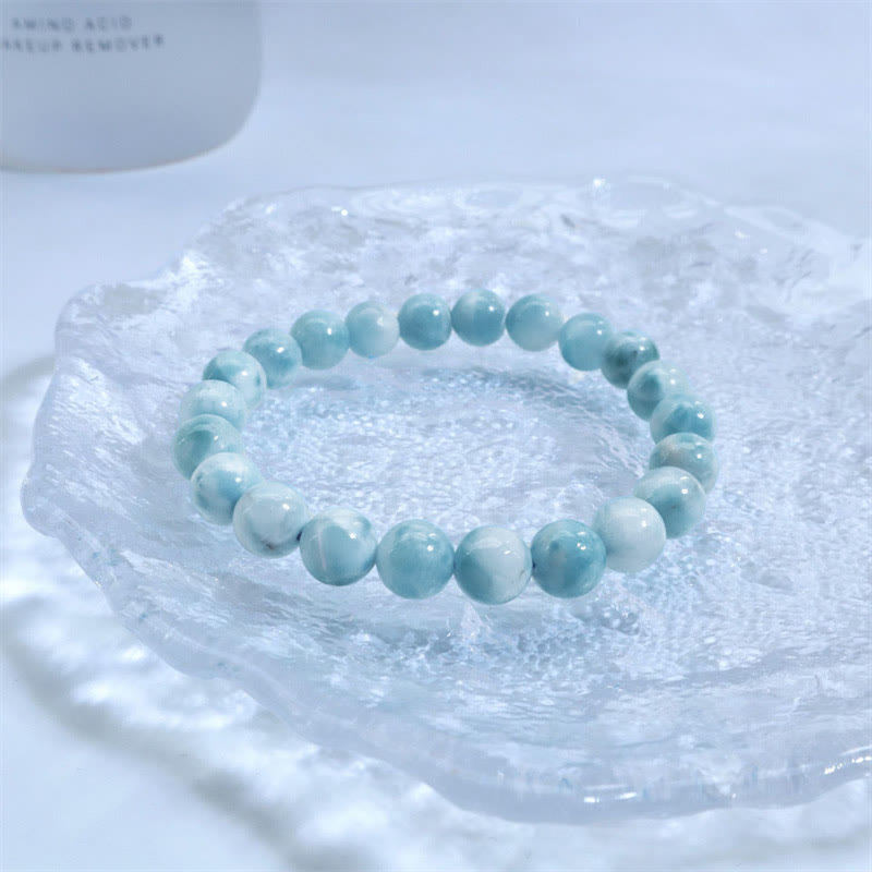 Natural Larimar Beaded Energy Bracelet with Caribbean Blue Gemstones