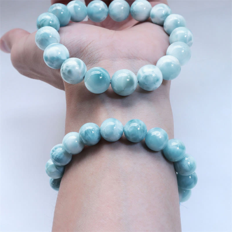 Natural Larimar Beaded Energy Bracelet with Caribbean Blue Gemstones