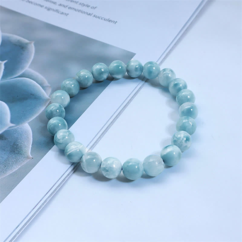 Natural Larimar Beaded Energy Bracelet with Caribbean Blue Gemstones
