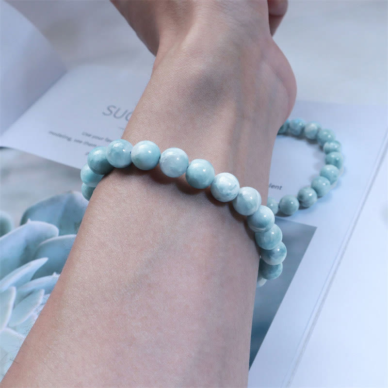 Natural Larimar Beaded Energy Bracelet with Caribbean Blue Gemstones